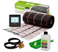 Mi-Heat Kit de chauffage au sol électrique 200 W/m² 7,0 m² - Tapis chauffant - Pour carrelage, vinyle, parquet et stratifié - Avec thermostat e91 numérique noir