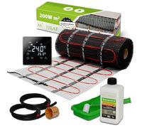 Mi-Heat Kit de chauffage au sol électrique 200 W/m² 9,0 m² - Chauffage au sol électrique - Installation facile - Rénovation - Installation et construction - Avec thermostat C17 numérique - Noir