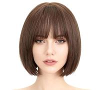 Mi-longue Bob Wig With Bangs Perruque pour Femmes,Brun Perruque Coupe au Carré Classique,Perruques de Cheveux Synthétiques Cosplay Utilisation Quotidienne de la Fête