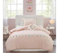 MI ZONE KIDS Tessa Parure de lit 4 pièces pour Grand lit pour Filles, Parure de lit Rose Adorable pour Adolescentes, Pompons colorés Amusants, taie d'oreiller, cœur bohème, lit Double/Grand lit, Rose