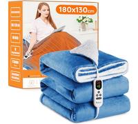 Mia&Coco Couverture Plaid Chauffant Couette électrique 180x130cm, Flanelle Sherpa, 10 Niveaux de température, 1 à 9 Heures d'arrêt Automatique, Affichage numérique, Lavable en Machine, certifié ETL