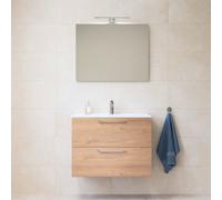 Mia ensemble avec meuble préassemblé 59x61x39,5 cm + miroir + lavabo céramique + éclairage LED, chêne (MIASET60D)