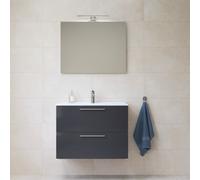 Mia ensemble avec meuble préassemblé 79x61x39,5 cm + miroir + lavabo + éclairage LED, anthracite brillant (MIASET80A)