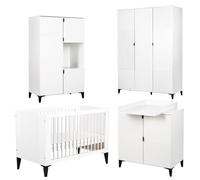 MIA Chambre bébé lit évolutif 120x60 + commode + armoire + penderie Blanc | Sommier réglable sur 3 hauteurs et 3 barreaux amovibles pour accompagner la croissance de bébé. Structure en hêtre et MDF.