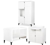 MIA Ensemble bébé Lit évolutif 120x60 + commode + plan + armoire Blanc