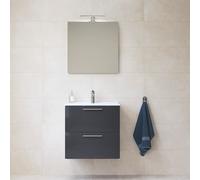 Mia ensemble meuble préassemblé 59x61x39,5 cm avec lavabo, miroir et éclairage LED, Anthracite brillant (MIASET60A)