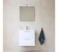 Mia ensemble meuble préassemblé 59x61x39,5 cm avec miroir, lavabo et éclairage LED, Blanc brillant (MIASET60B)