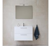 Mia ensemble meuble préassemblé 79x61x39,5 cm avec lavabo, miroir avec éclairage LED, Blanc brillant (MIASET80B)