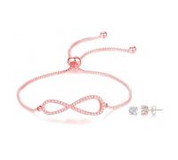 Mia Grace Jewellery Ensemble bracelet et boucles d'oreilles MGJ Crystal Infinity, plaqué argent 925, fermoir à bascule réglable, 6 cm avec extension de 3 cm