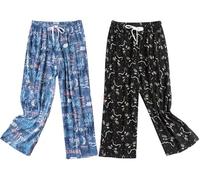 MIA LUCCE Bas de pyjama court pour femme - Imprimé décontracté - Pantalon de nuit pour femme - Mélange de coton, Chat noir + alphabet bleu, M