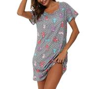 MIA LUCCE Chemise de nuit à manches courtes pour femme - En coton - Chemise de nuit - Robe de nuit - Avec imprimé - Mode pour femme, Gris, rouge, bleu, chat, XXL