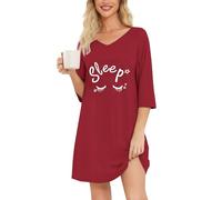 MIA LUCCE Chemise de Nuit Femme Coton 3/4 Manches Courtes Chemises de Nuit Femme Vêtement De Nuit Rond M-2XL