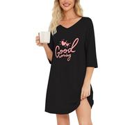 MIA LUCCE Chemise de Nuit Femme Coton 3/4 Manches Courtes Chemises de Nuit Femme Vêtement De Nuit Rond M-2XL