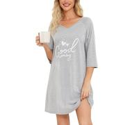 MIA LUCCE Chemise de Nuit Femme Coton 3/4 Manches Courtes Chemises de Nuit Femme Vêtement De Nuit Rond M-2XL