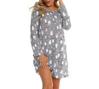 MIA LUCCE Chemise de Nuit Femme Manches Longues Coton Chemises de Nuit Femme Vêtement De Nuit Rond S-3XL