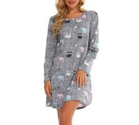 MIA LUCCE Chemise de Nuit Femme Manches Longues Coton Chemises de Nuit Femme Vêtement De Nuit Rond S-3XL