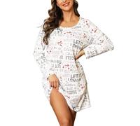 MIA LUCCE Chemise de Nuit Femme Manches Longues Coton Chemises de Nuit Femme Vêtement De Nuit Rond S-3XL
