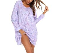 MIA LUCCE Chemise de Nuit Femme Manches Longues Coton Chemises de Nuit Femme Vêtement De Nuit Rond S-3XL