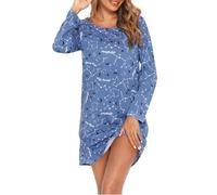 MIA LUCCE Chemise de Nuit Femme Manches Longues Coton Chemises de Nuit Femme Vêtement De Nuit Rond S-3XL