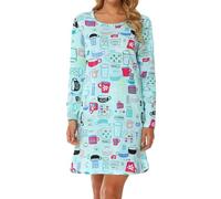 MIA LUCCE Chemise de Nuit Femme Manches Longues Coton Chemises de Nuit Femme Vêtement De Nuit Rond S-3XL