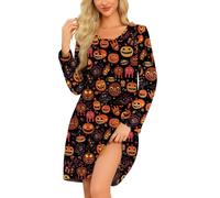 MIA LUCCE Chemise de Nuit Femme Manches Longues Coton Chemises de Nuit Femme Vêtement De Nuit Rond S-3XL