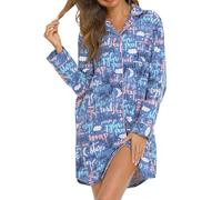 MIA LUCCE Chemise de nuit pour femme avec flanelle, chemise de nuit avec boutonnière et plaid, chemise de nuit longue pour femme, Lettre de l'alphabet bleue, M