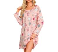 MIA LUCCE Chemises de nuit pour femme, nuisette pour femme avec imprimé, pyjama à col rond pour femme pour dormir et se détendre, Rosa Schafe, M
