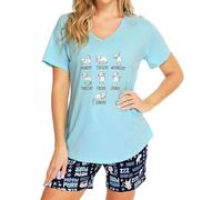 MIA LUCCE Ensemble pyjama en coton pour femme - Haut à manches courtes et short - Vêtement de nuit doux pour l'été, Chat, L