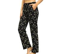 MIA LUCCE Pantalon de pyjama pour femme - Long et confortable - Pantalon de détente - Avec poches et cordon de serrage - Taille S à XXL, Chats noirs, L