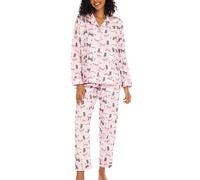 MIA LUCCE Pyjama long pour femme avec boutonnière, pyjama en flanelle pour femme, haut doux et pantalon de pyjama, 2 pièces, tailles XS à XL, Chat rose., S