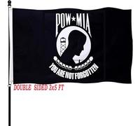 Mia Pow Flag 3x5 Double Sided Outdoor Pow Mia Flags Heavy Duty 210D Nylon Powmia Flag Vivid Color Anti-Fading with 2 Brass Grommets You are Not Forgotten Prisoner of War for Outdoor Indoor Wall