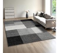 Mia’s Teppiche Modena - Tapis Moderne à Poils Courts, pour Salon et Chambre, Doux et Facile d’Entretien, Motifs géométriques, à Carreaux, Gris, 120 x 160 cm