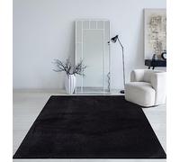 Mia’s Teppiche Taos - Tapis à Poils Courts Effet Fourrure, Ultra Doux et Lavable Jusqu’à 30°C, avec Dessous antidérapant, idéal pour Salon et Chambre, fabriqué en Turquie, Noir, 200 x 280 cm