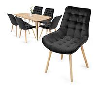 Miadomodo® Chaise de Salle à Manger en Velours - Lot de 2, 4, 6, 8, Pieds en Bois Hêtre, Style Rétro, Couleurs au Choix - Chaise Scandinave pour Salon, Chambre, Cuisine, Bureau (Noir, 6 pièces)