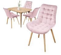 Miadomodo® Chaise de Salle à Manger en Velours - Lot de 2, 4, 6, 8, Pieds en Bois Hêtre, Style Rétro, Couleurs au Choix - Chaise Scandinave pour Salon, Chambre, Cuisine, Bureau (Rose, 4 pièces)