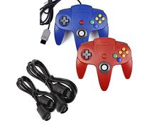 miadore Lot de 2 manettes classiques N64 (bleu/rouge) avec 2 câbles d'extension N64 de 1,8 m pour console de jeux vidéo N64
