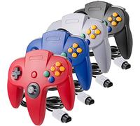Miadore Lot de 4 manettes classiques N64, manette de jeu filaire classique N64 avec joystick amélioré (version USB non PC) (noir/gris/rouge/bleu)