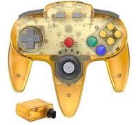 miadore Manette sans fil N64 Pro pour console N64,Plug & Play, | avec récepteur 2,4 GHz N64, batterie 500 mAh, Joystick 3D précis,fonction vibration (Jaune transparent)