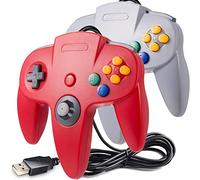 Miadore N64 Lot de 2 manettes classiques N64 avec port USB pour PC Windows Mac Linux Raspberry Pi 3 Sega Genesis Gris/rouge