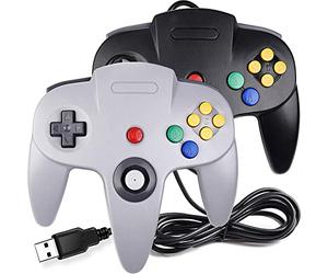 miadore N64 Lot de 2 manettes USB filaires classiques N64 pour Windows PC Mac Linux Raspberry Pi 3 Noir/gris