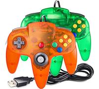 miadore N64 Lot de 2 manettes USB filaires classiques N64 pour Windows PC Mac Linux Raspberry Pi 3 Vert/orange
