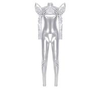 Miaeowve Body Metallic Femme Pcs Set Épaulette D'Armure Gothique Cosplay Outfits Bodycon Teddy Liquide Solide Justaucorps Danse Métallique Argent L