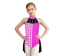 Miaeowve Costume Arlequin Enfant Fille Déguisement Bouffon Cosplay Carnaval Halloween Costume Clown Cirque Justaucorps Gymnastique Danse à Paillettes Jumpsuit Bodysuit Rose vif 7-8 ans