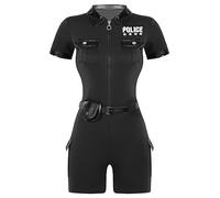 Miaeowve Costume Policière Femme Déguisement Halloween Carnaval Cosplay Uniforme Officier de Police Body Short Combinaison Policier Bodysuit S-4XL Noir XL