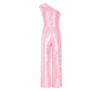 Miaeowve Enfant Fille Combinaison à Paillettes Brillant Combinaison Soirée Cocktail Cérémonie Mariage Fête Justaucorps Gymnastique Danse Jumpsuit Bodysuit 5-16 Ans Rose 7-8 ans