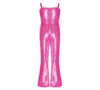 Miaeowve Enfant Fille Justaucorps Gymnastique Danse à Paillettes Brillant Combinaison Jumpsuit Déguisement Disco Années 70s 80s Hippie Costume Halloween Carnaval Noël Rose vif 11-12 ans