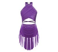 Miaeowve Enfant Fille Robe Danse Ballet à Strass sans Manches Tutu Justaucorps de Gymnastique Robe Patinage Artistique Brillant Robe Latin Competition 6-16 Ans Violet 9-10 Ans