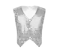 Miaeowve Enfant Garçon Carnaval Gilet d'honneur Mariage Soirée Cérémonie Jacket Veste à Paillettes Gilet sans Manches Vestons de Danse Fête Performance 3-15 Ans Argenté 5-6 Ans