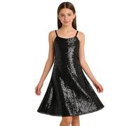 Miaeowve Enfants Robe Demoiselle d'honneur Filles Paillettes Robes Robe De Danse Jazz Anniversaire Performance Scène Danse Ajustée Brillante Noir 13-14 Ans