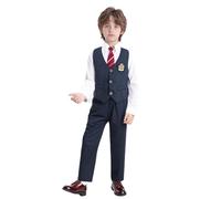 Miaeowve Garçon Costume 5 Pièces Classique Ensemble Gilet Chemise et Pantalon Costume Formel Enfant pour Mariage Soirée Cérémonie Tenue Uniforme Scolaire 5-16 Ans Bleu Marine 14-15 Ans